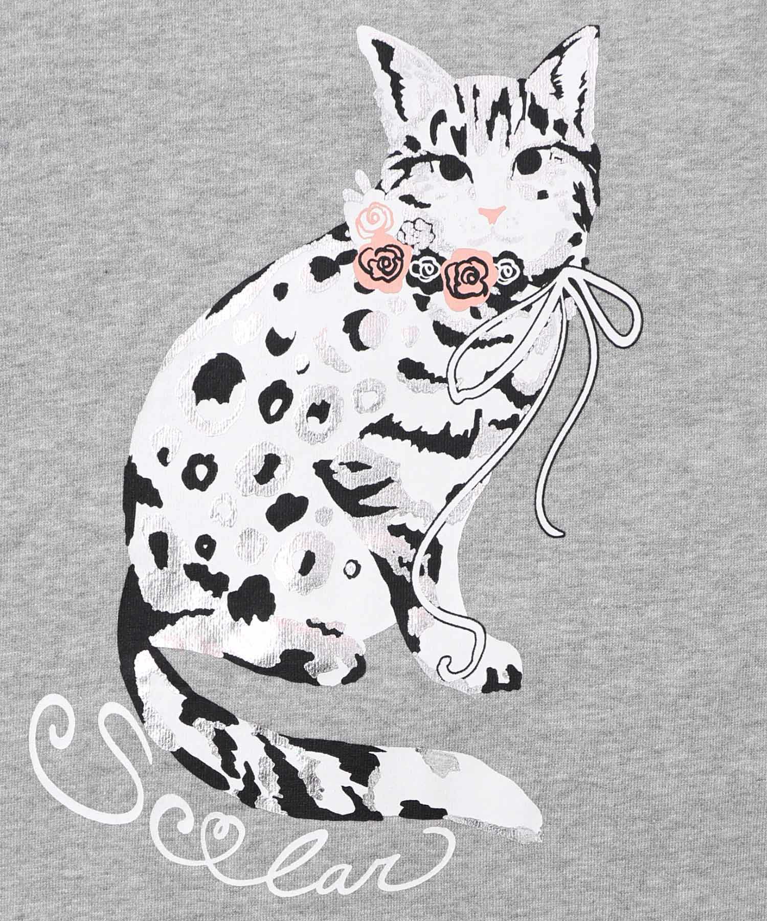 ネコ柄ミニ裏毛×起毛レース配色プルオーバー-11