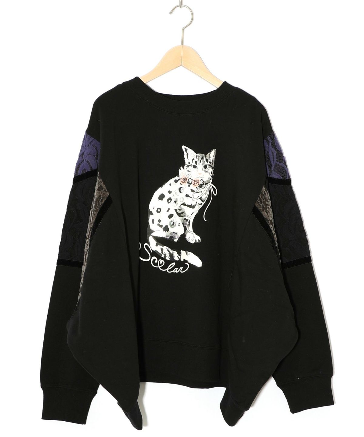 ネコ柄ミニ裏毛×起毛レース配色プルオーバー-12