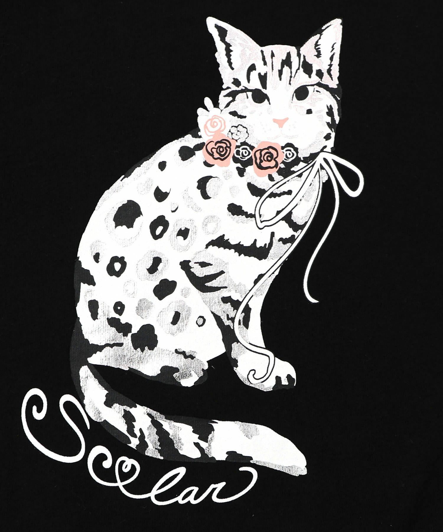 ネコ柄ミニ裏毛×起毛レース配色プルオーバー-13