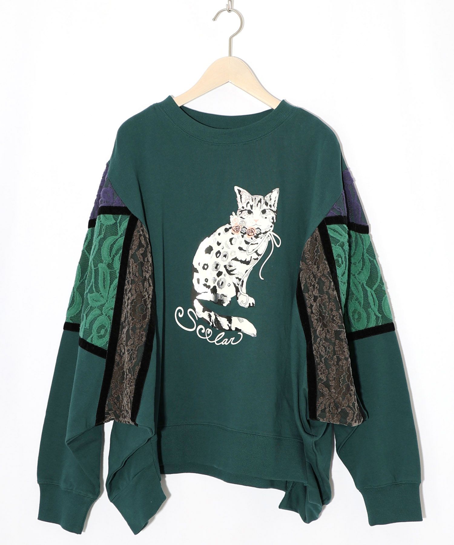 ネコ柄ミニ裏毛×起毛レース配色プルオーバー-14