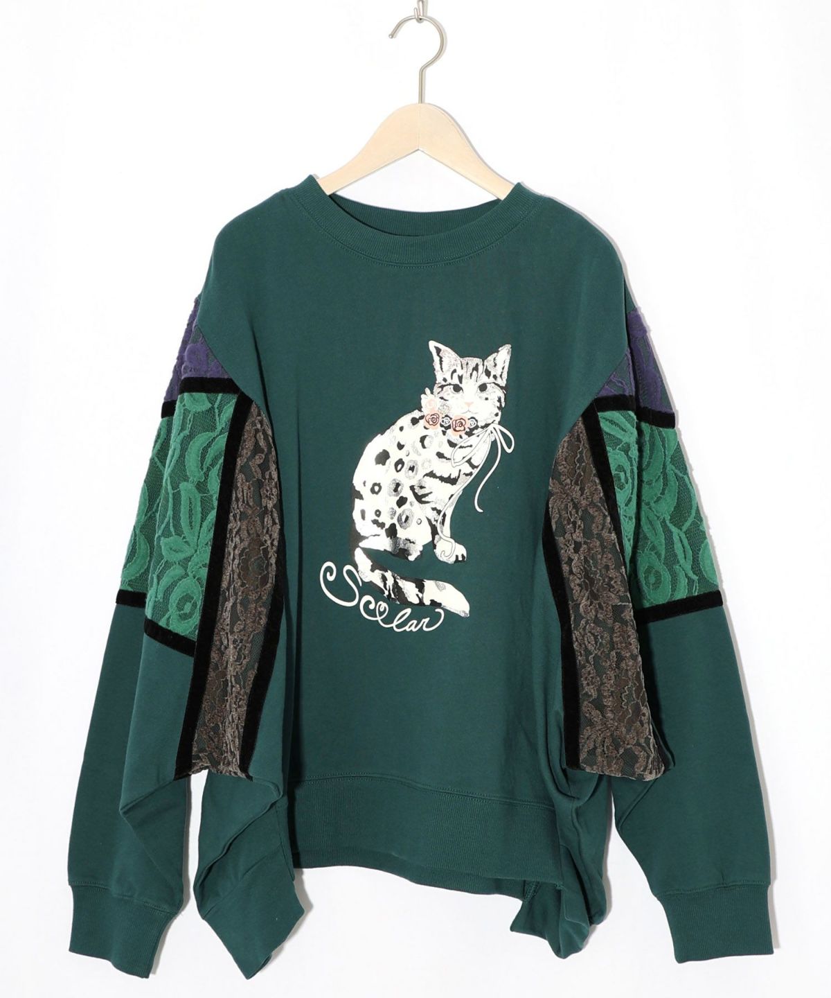 ネコ柄ミニ裏毛×起毛レース配色プルオーバー-14