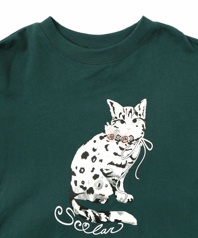 ネコ柄ミニ裏毛×起毛レース配色プルオーバー-16