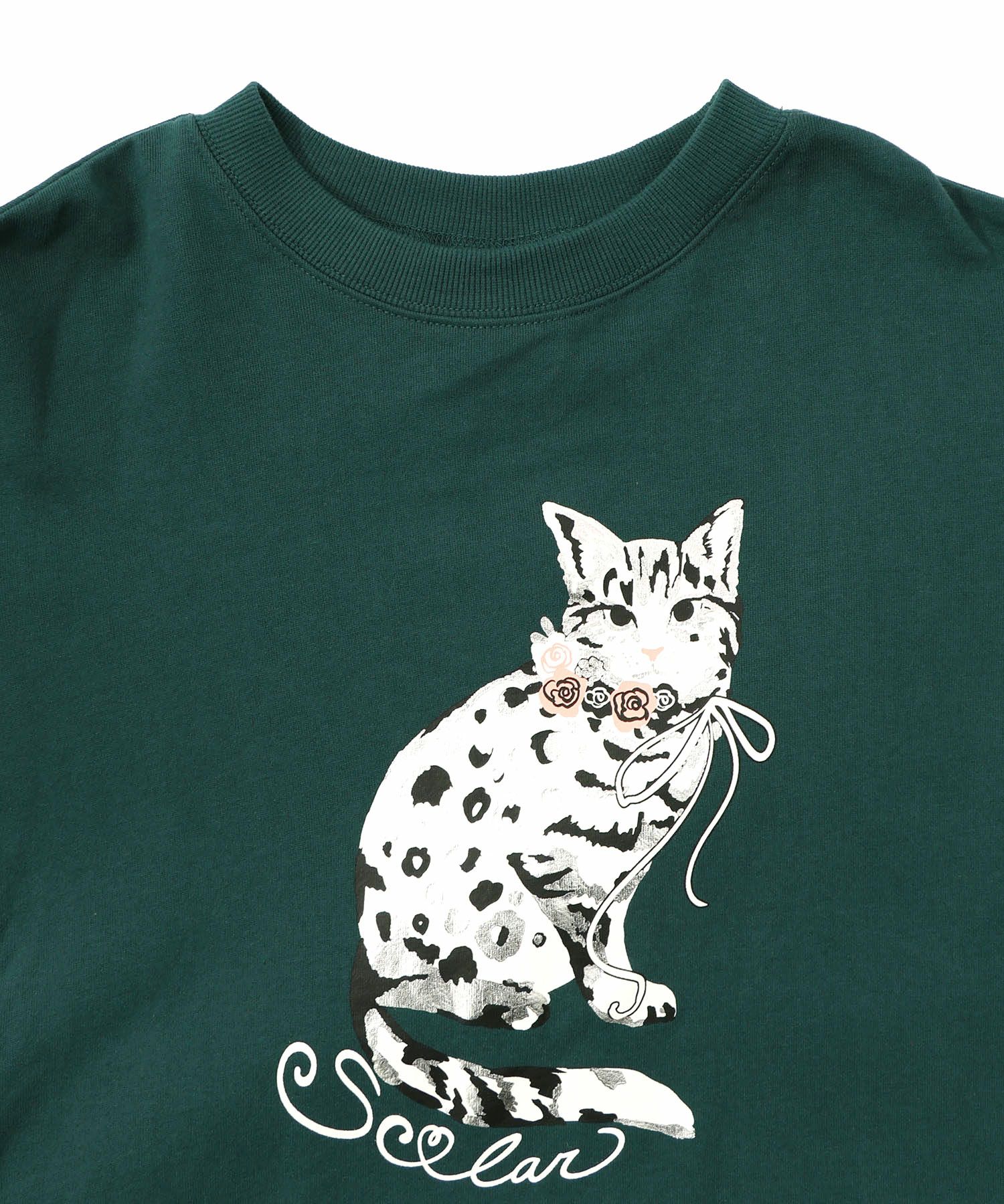 ネコ柄ミニ裏毛×起毛レース配色プルオーバー-16