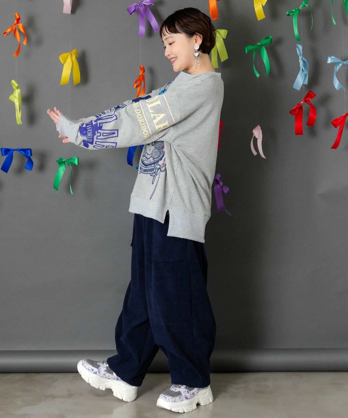 ポップ柄リメイク風ミニ裏毛プルオーバー-3