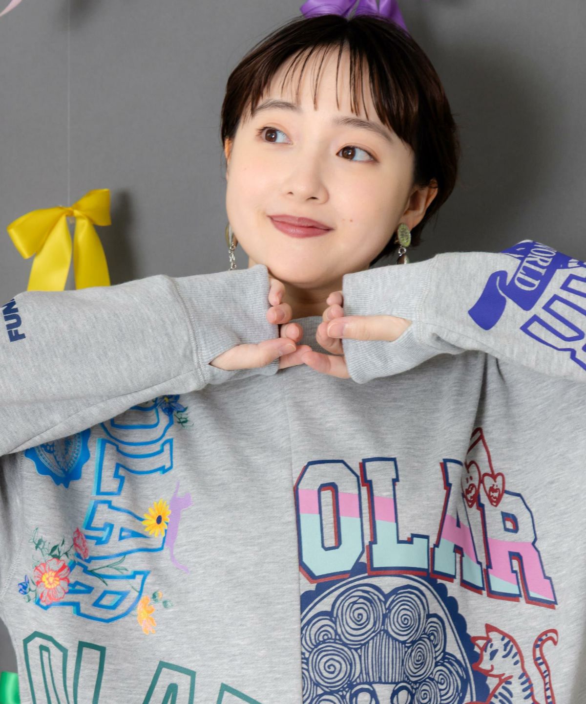 ポップ柄リメイク風ミニ裏毛プルオーバー-5