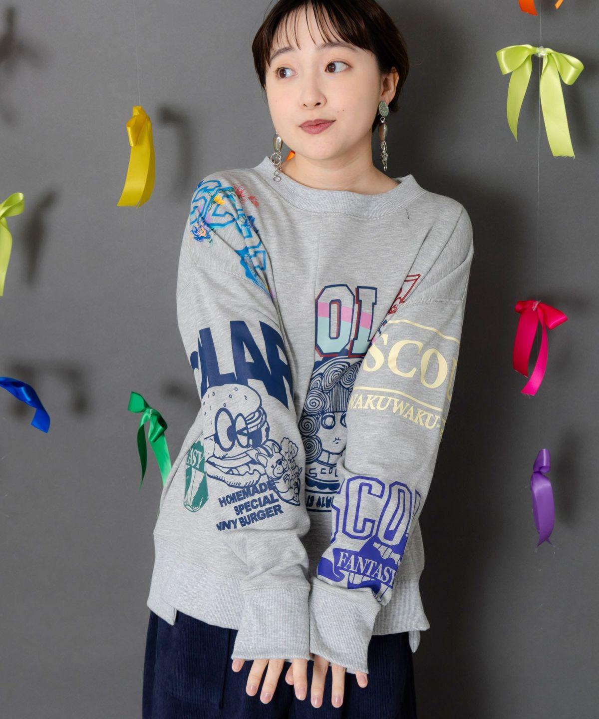 ポップ柄リメイク風ミニ裏毛プルオーバー-7