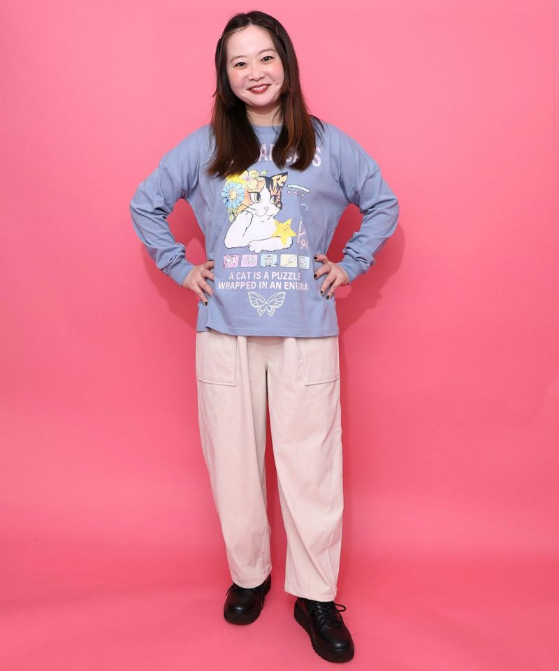 ネコちゃんのデイリールーティン柄ロンT-2