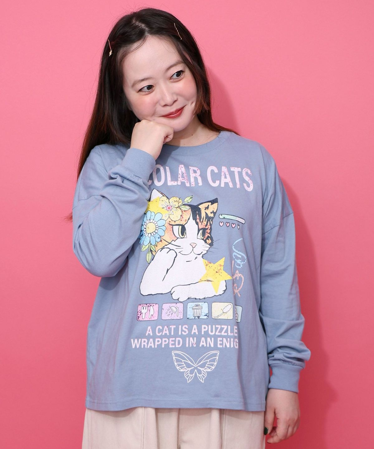 ネコちゃんのデイリールーティン柄ロンT-3