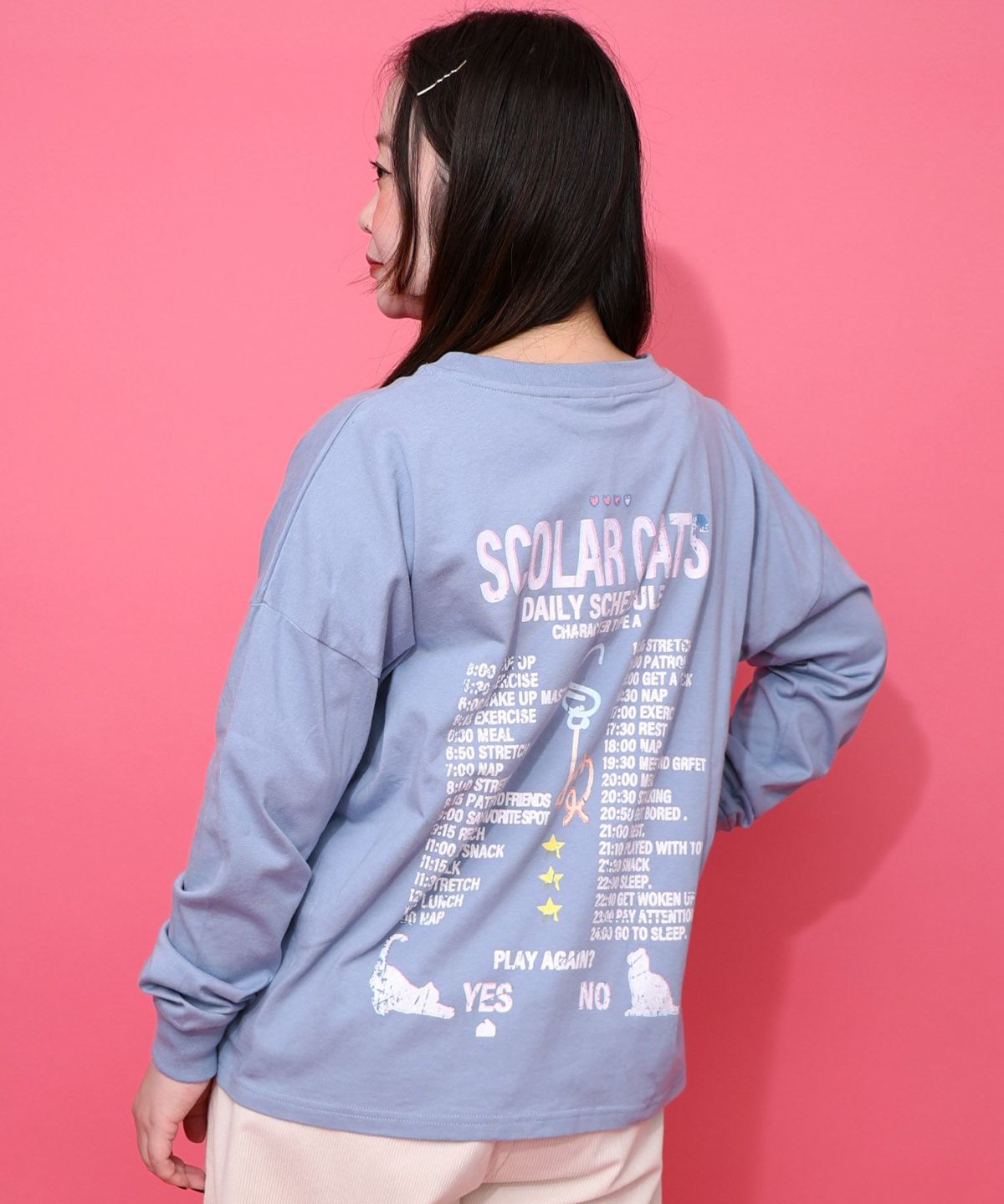 ネコちゃんのデイリールーティン柄ロンT-5