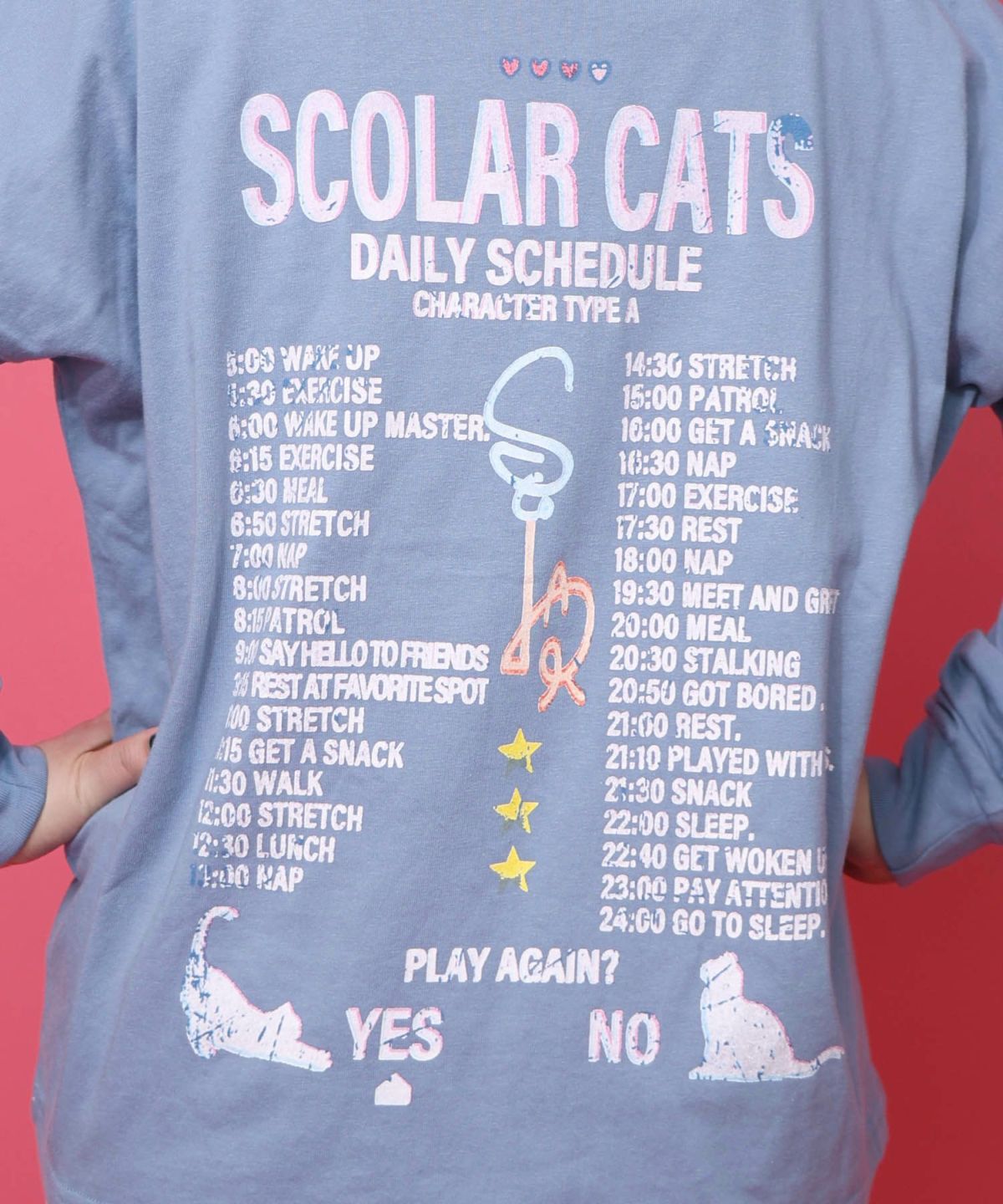 ネコちゃんのデイリールーティン柄ロンT-7