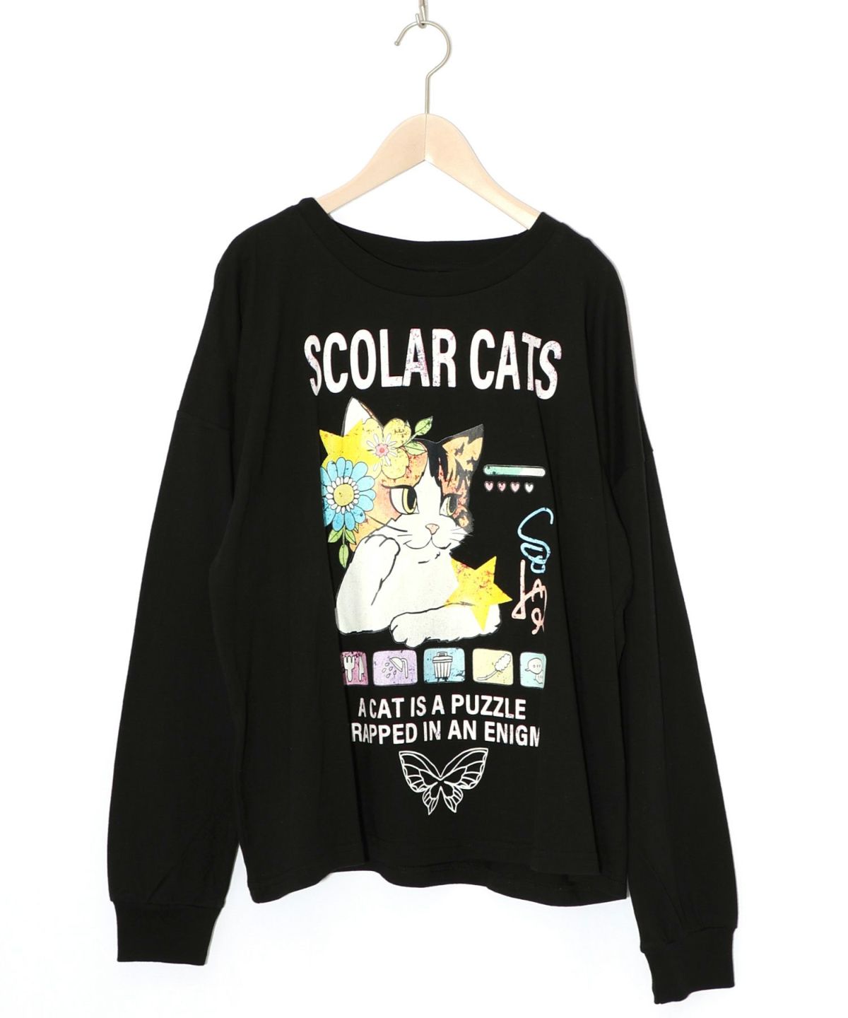 ネコちゃんのデイリールーティン柄ロンT-11