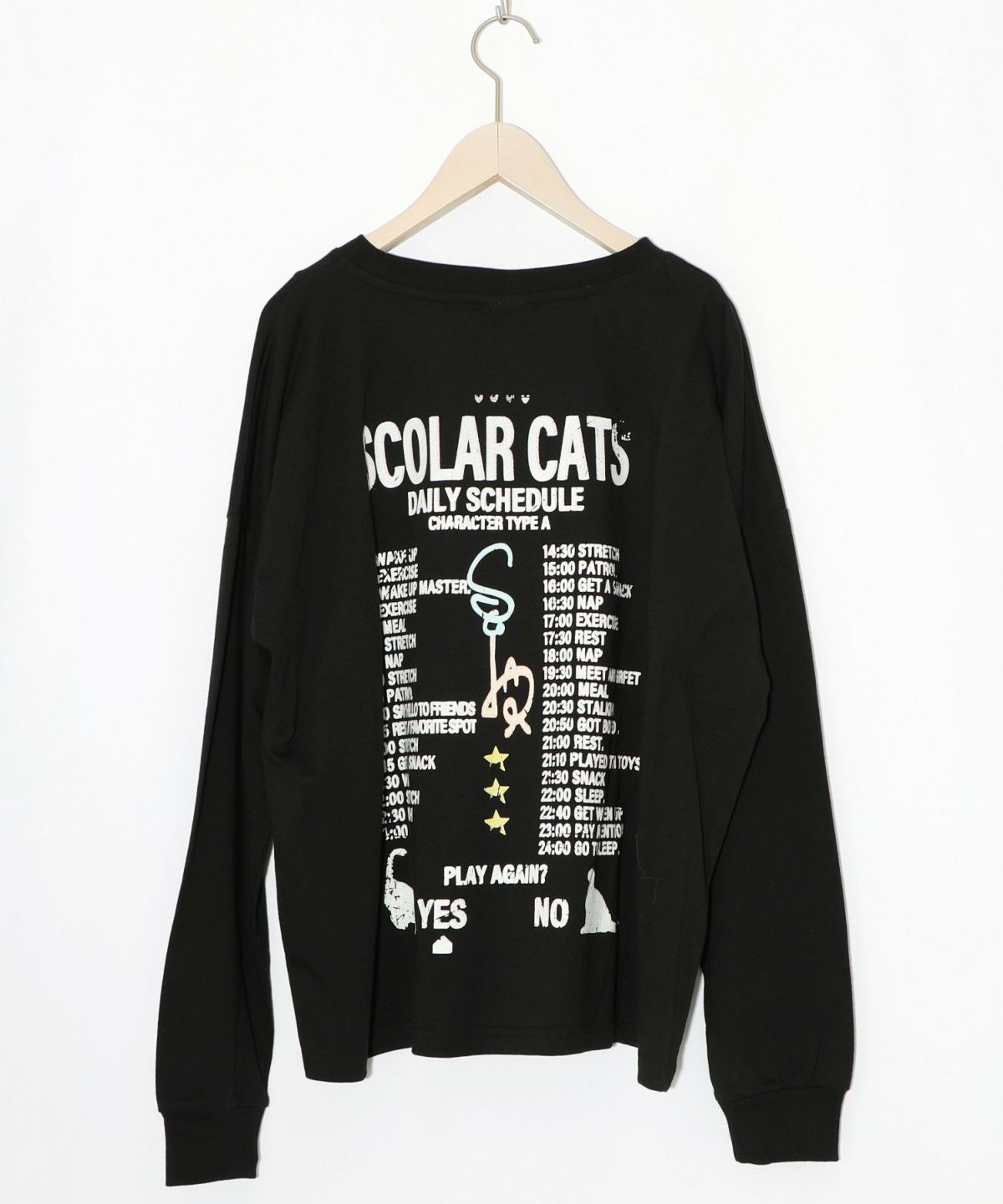 ネコちゃんのデイリールーティン柄ロンT-12