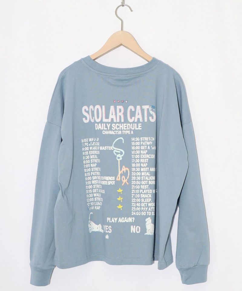 ネコちゃんのデイリールーティン柄ロンT-15