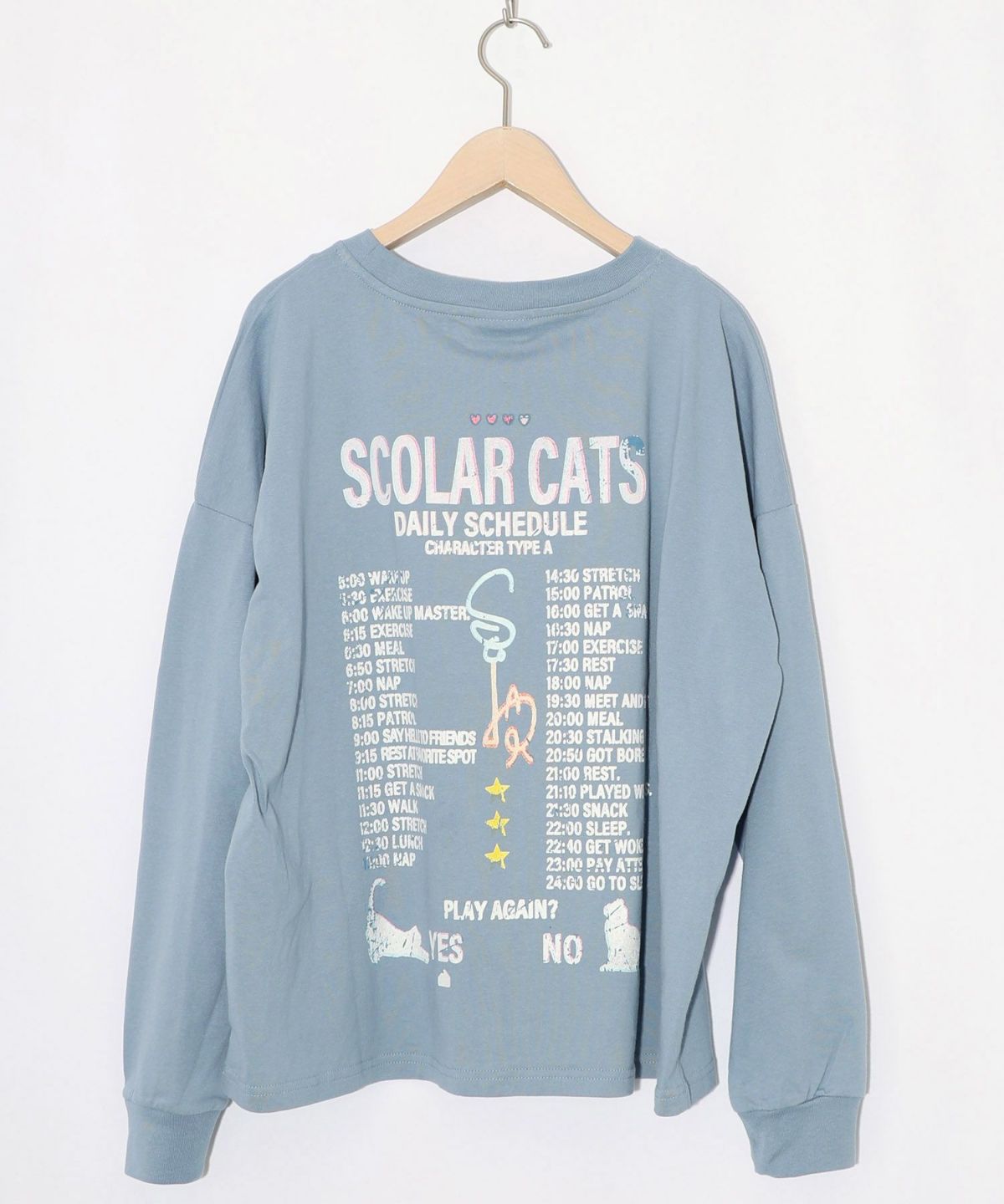 ネコちゃんのデイリールーティン柄ロンT-15