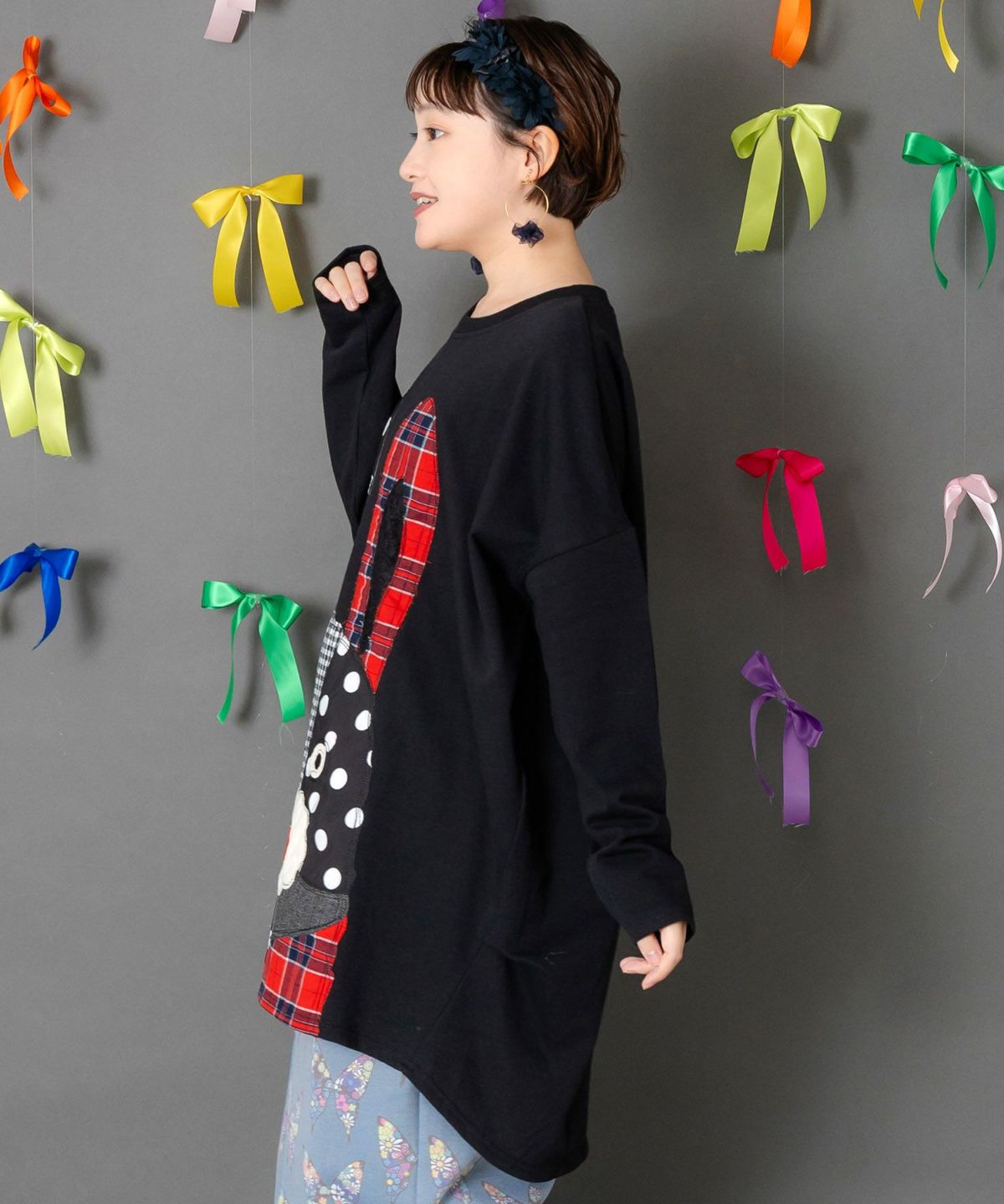 パッチワークラビルアップリケ裏毛プルオーバー-4