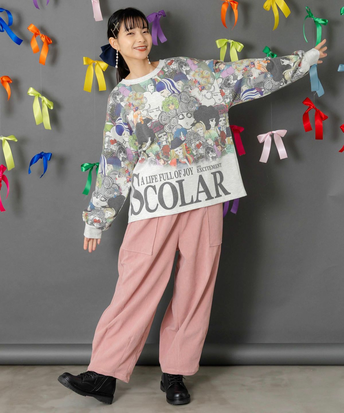 スカラーと女の子がいっぱい裏毛プルオーバー-2