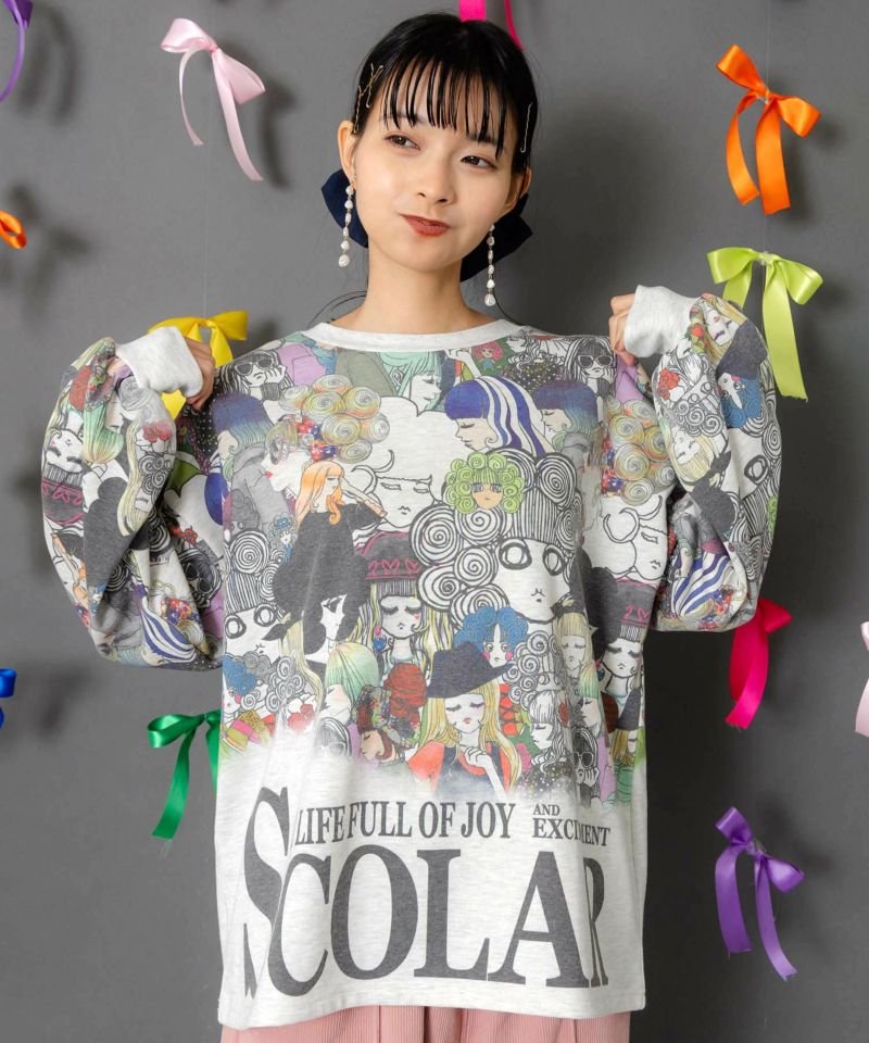 スカラーと女の子がいっぱい裏毛プルオーバー-3