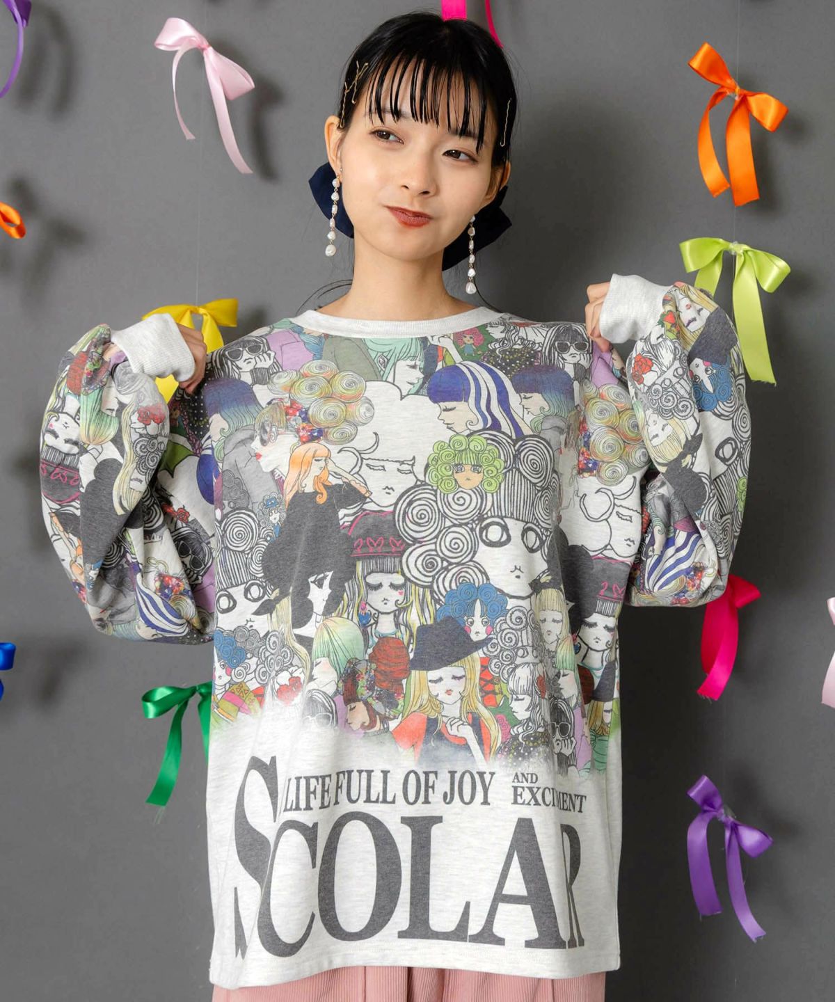 スカラーと女の子がいっぱい裏毛プルオーバー-3