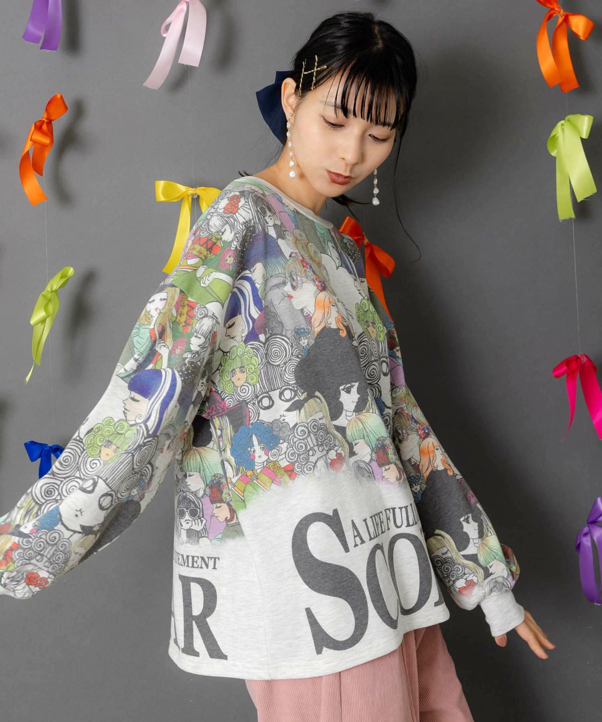 スカラーと女の子がいっぱい裏毛プルオーバー-4