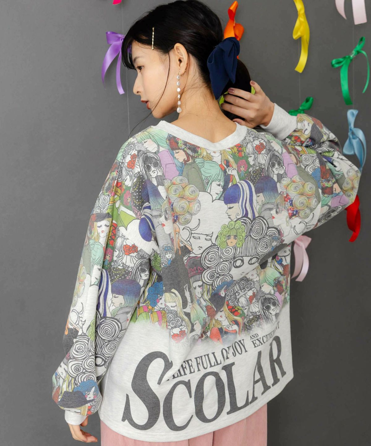 スカラーと女の子がいっぱい裏毛プルオーバー-5