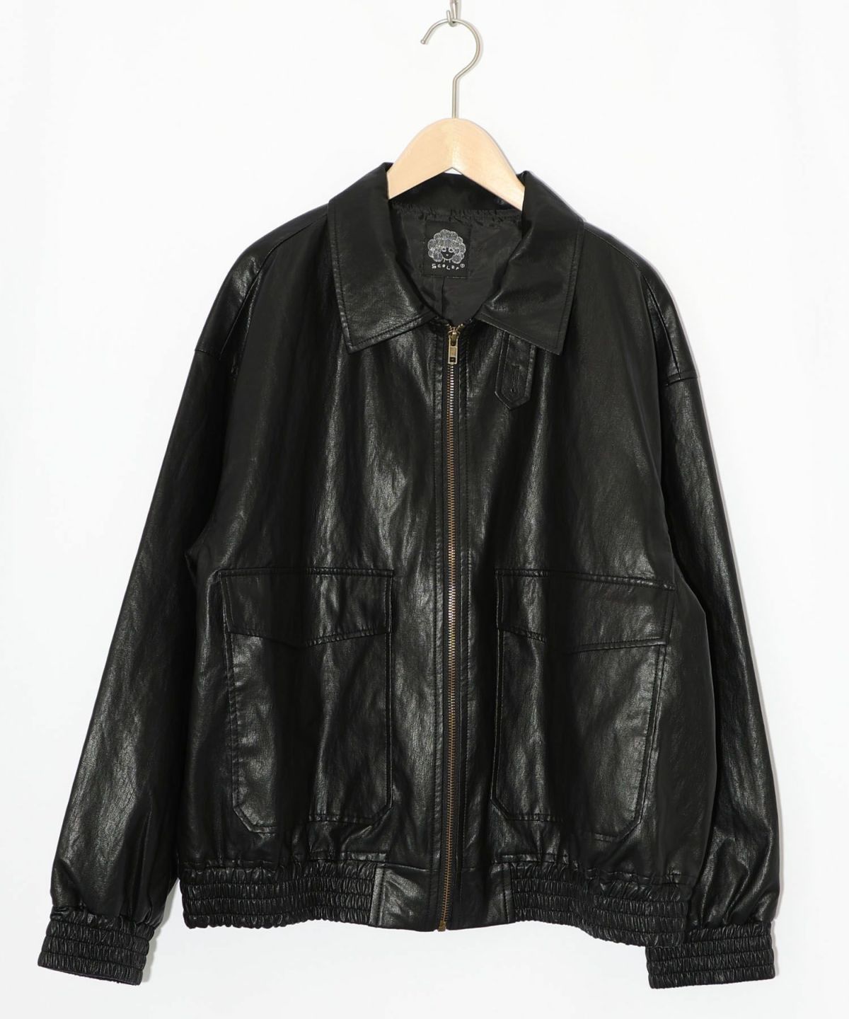 ネコ刺繍フェイクレザー×裏毛ブルゾン-15