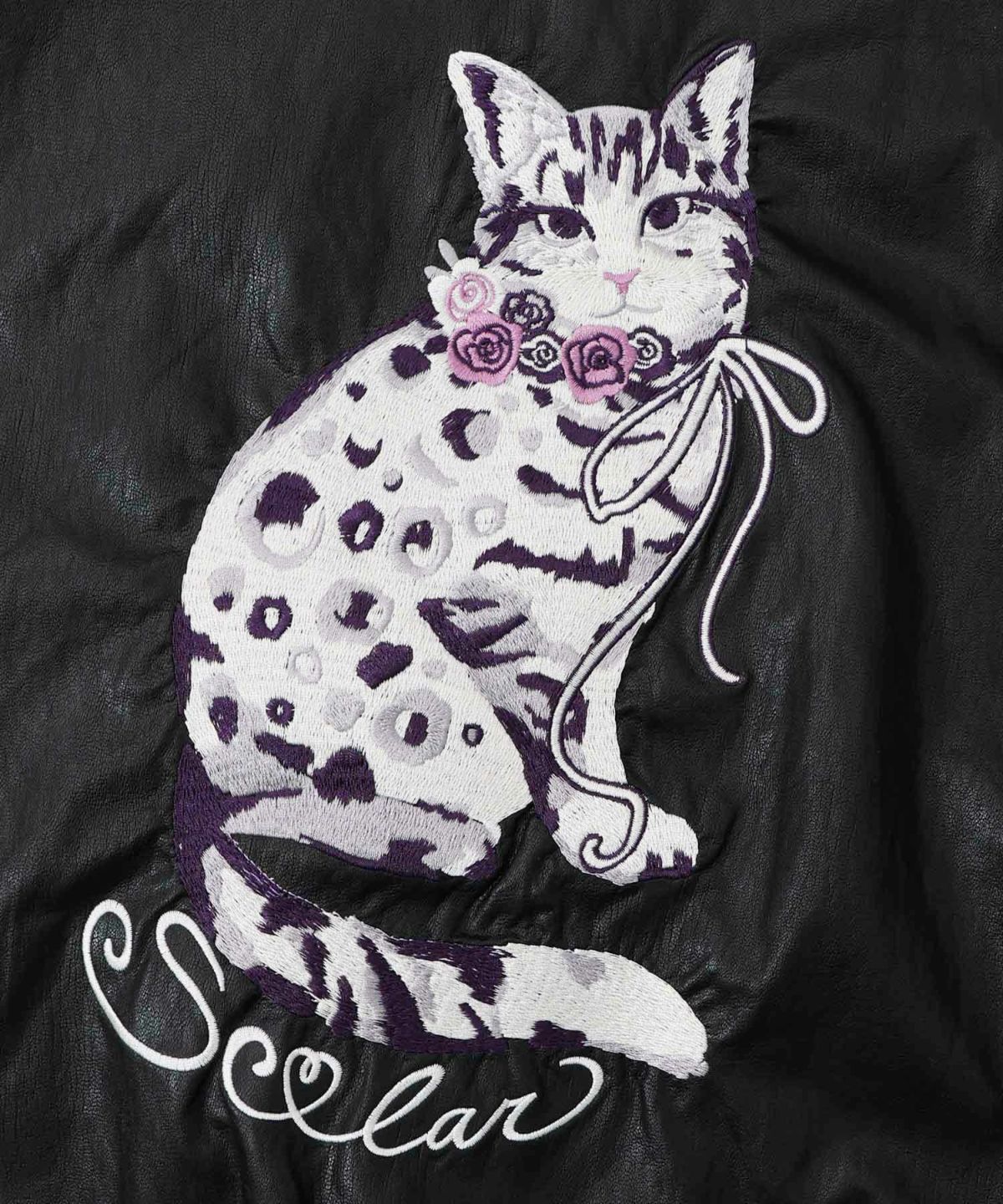 ネコ刺繍フェイクレザー×裏毛ブルゾン-17