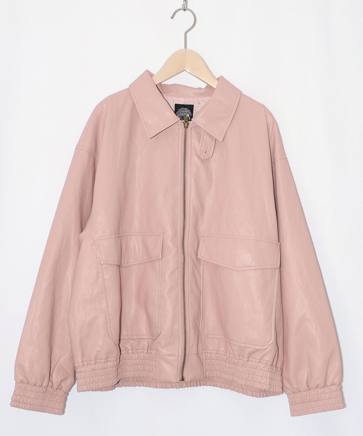 ネコ刺繍フェイクレザー×裏毛ブルゾン-18