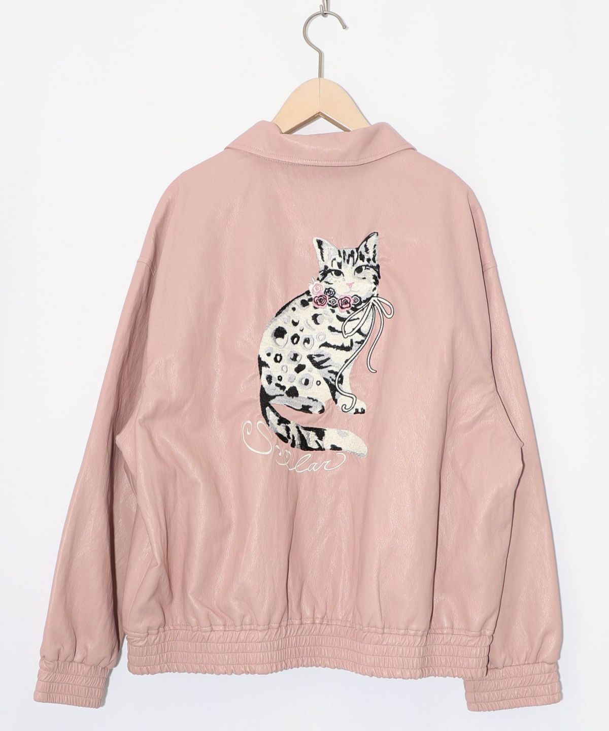 ネコ刺繍フェイクレザー×裏毛ブルゾン-19