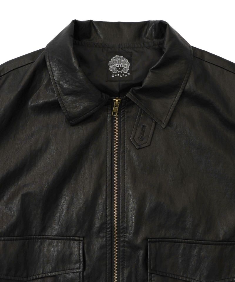 ネコ刺繍フェイクレザー×裏毛ブルゾン-21