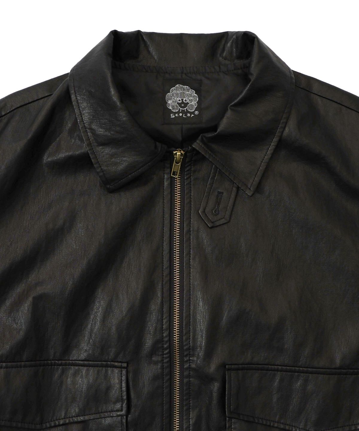 ネコ刺繍フェイクレザー×裏毛ブルゾン-21