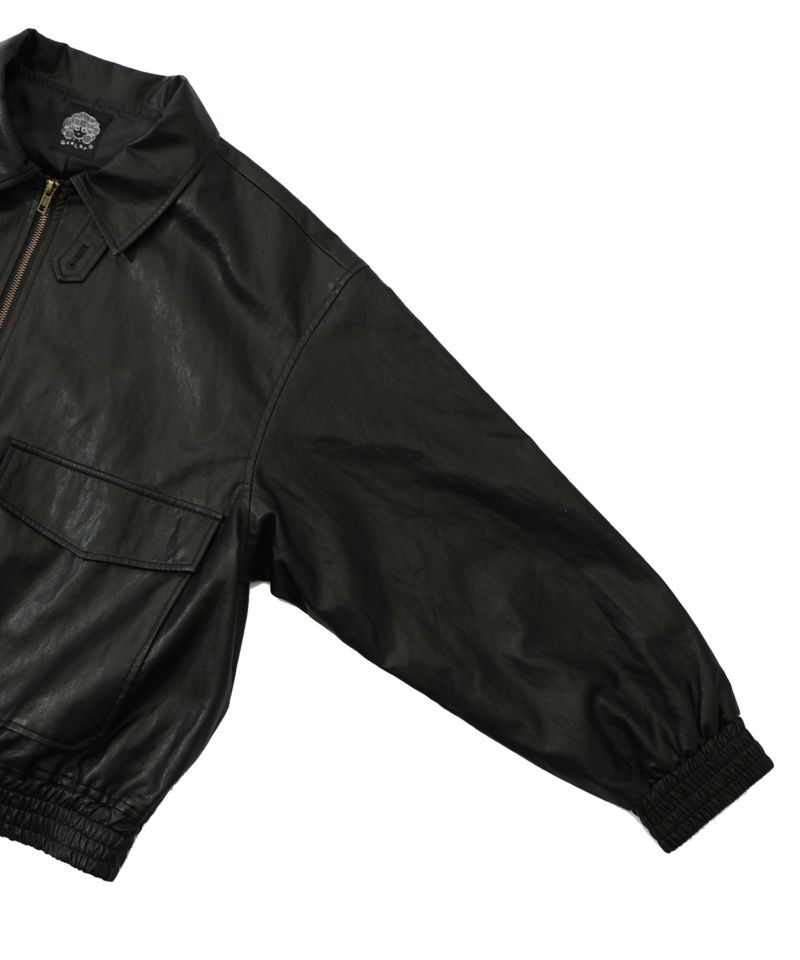 ネコ刺繍フェイクレザー×裏毛ブルゾン-22