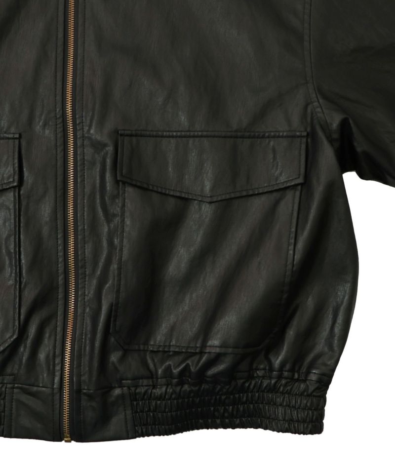 ネコ刺繍フェイクレザー×裏毛ブルゾン-23