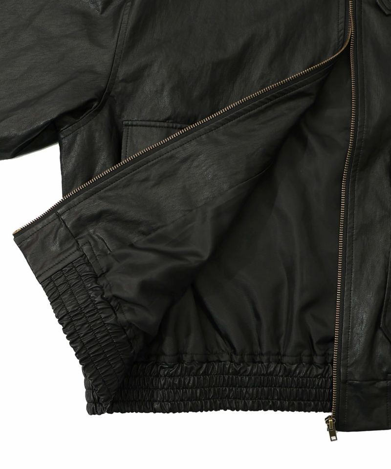 ネコ刺繍フェイクレザー×裏毛ブルゾン-24