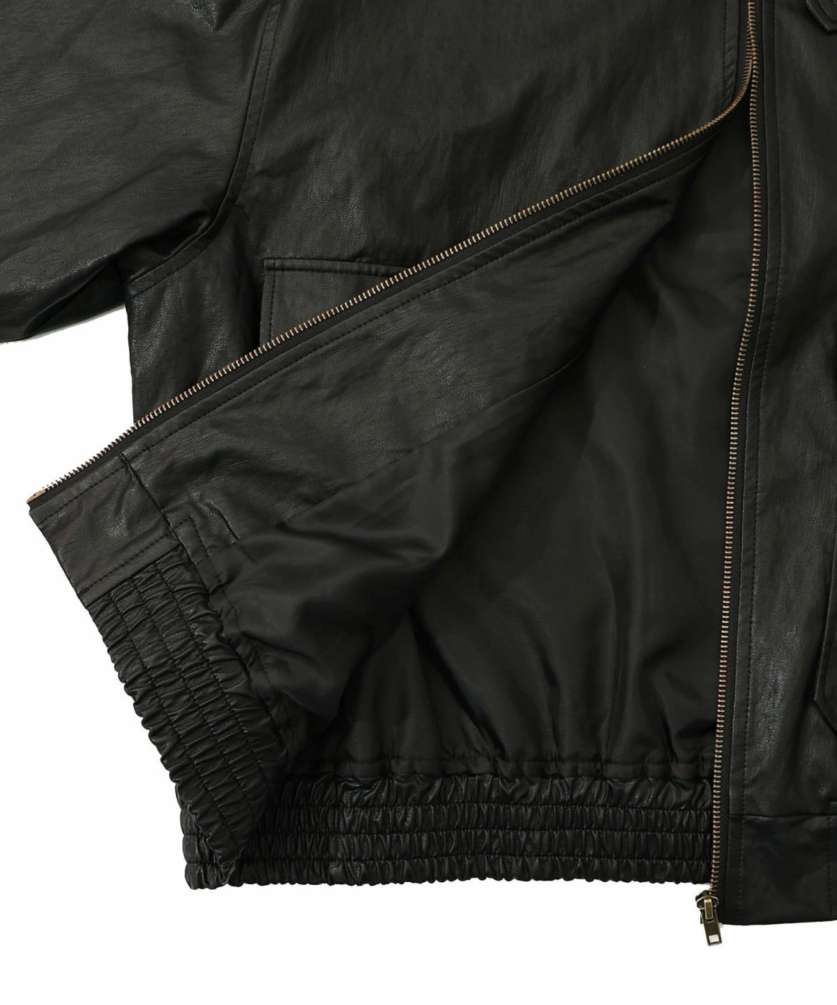 ネコ刺繍フェイクレザー×裏毛ブルゾン-24