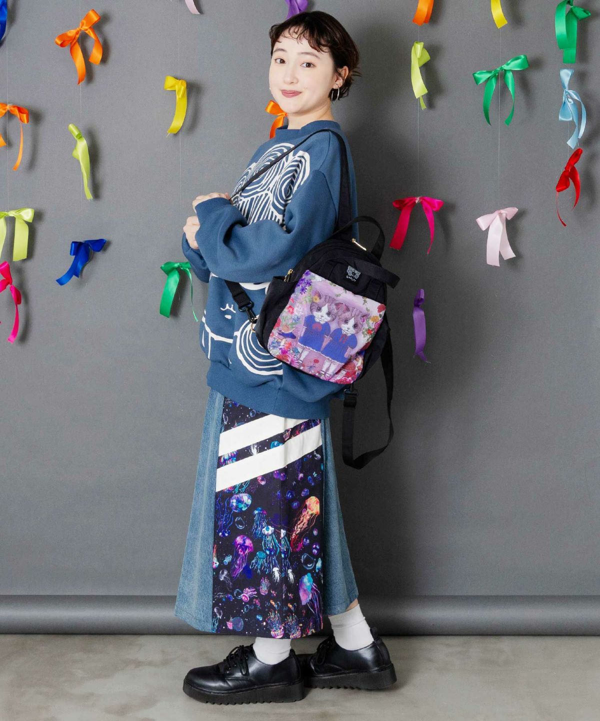 ネコ姉妹の秘密の花園柄 2wayミニリュック-2