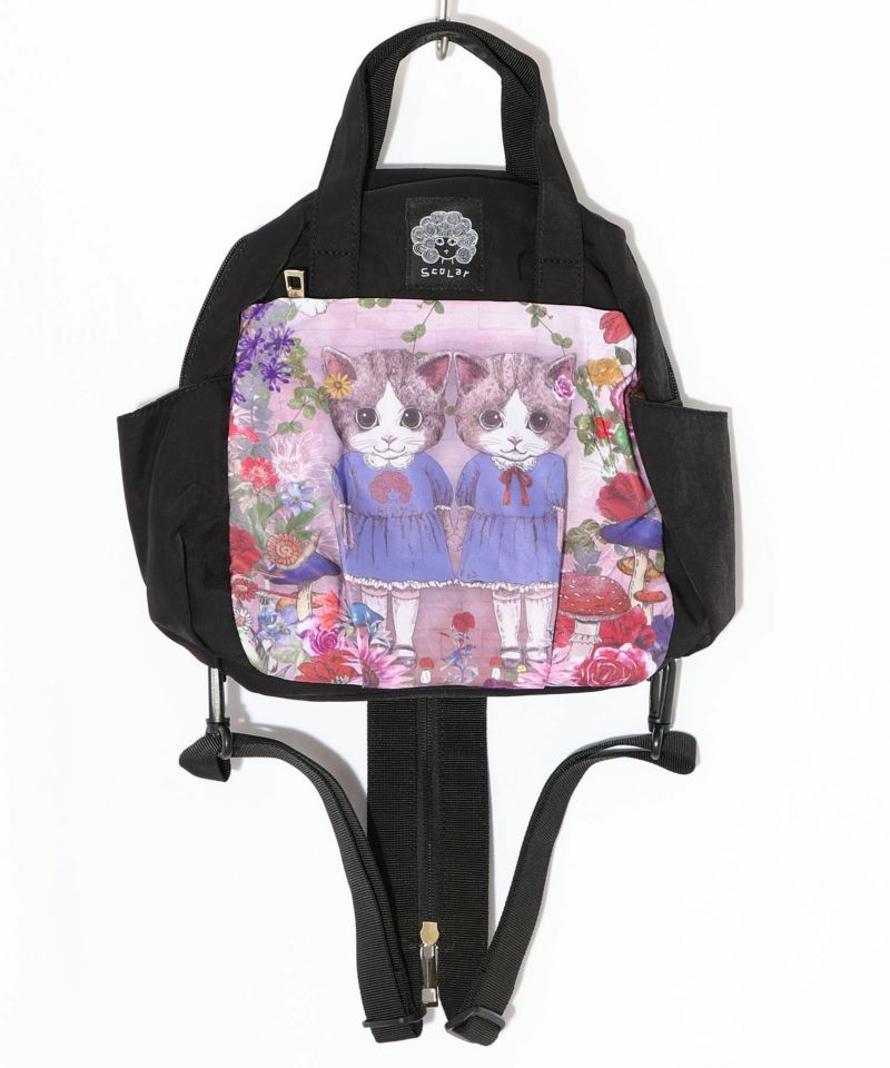 ネコ姉妹の秘密の花園柄 2wayミニリュック-8