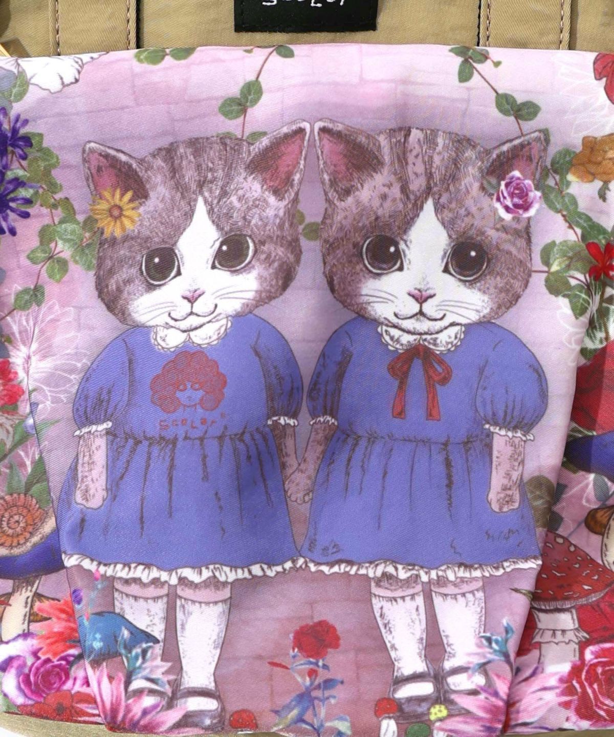 ネコ姉妹の秘密の花園柄 2wayミニリュック-13