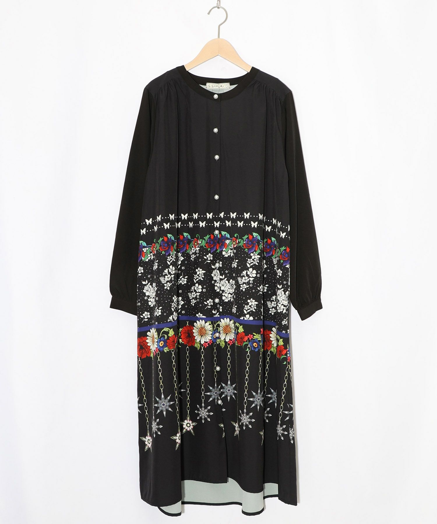 冬のオーナメント×花柄 前開きワンピース-9