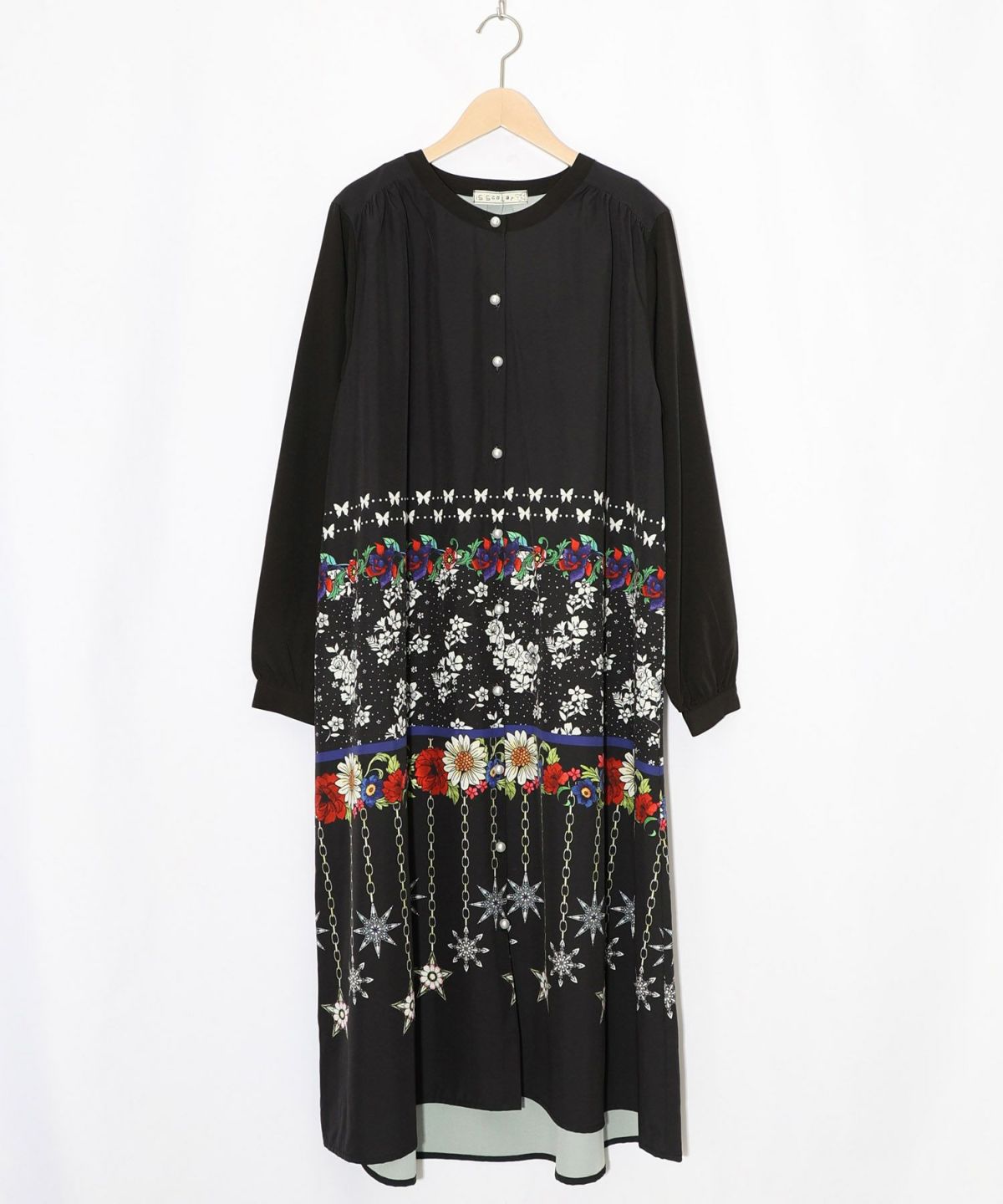 冬のオーナメント×花柄 前開きワンピース-9