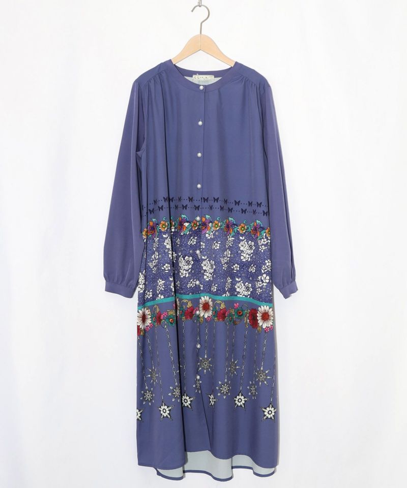 冬のオーナメント×花柄 前開きワンピース-11