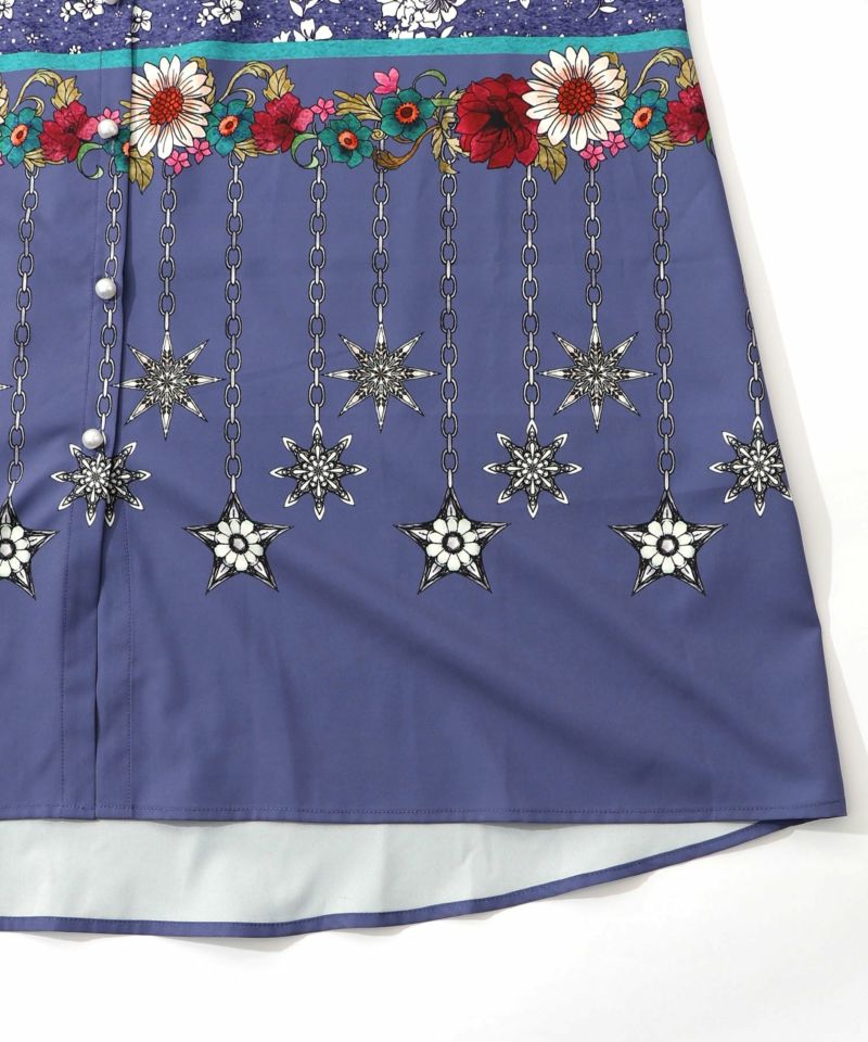 冬のオーナメント×花柄 前開きワンピース-16