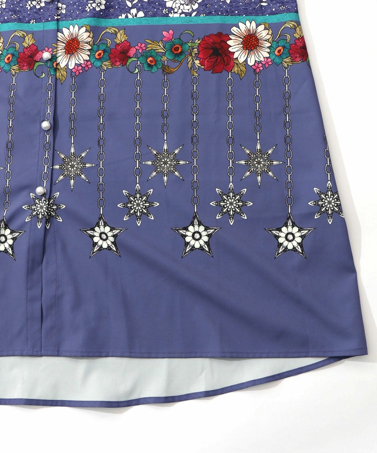 冬のオーナメント×花柄 前開きワンピース-16