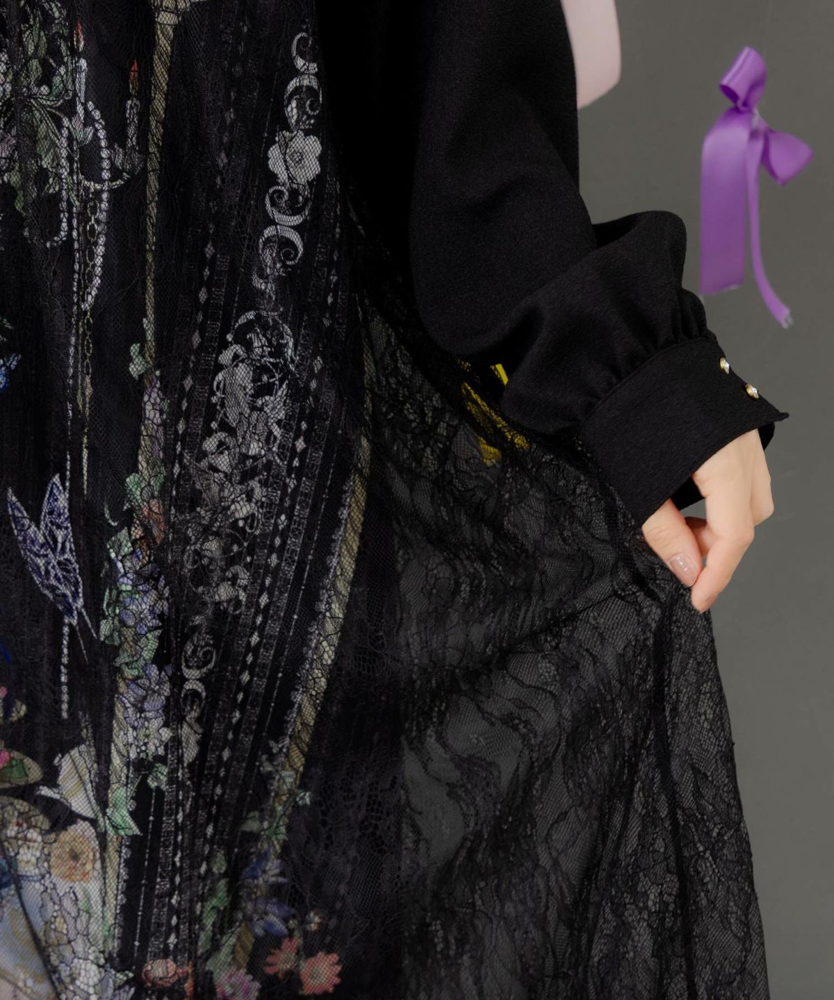 ガーデンティーパーティ柄 布帛×チュールレースワンピース-6