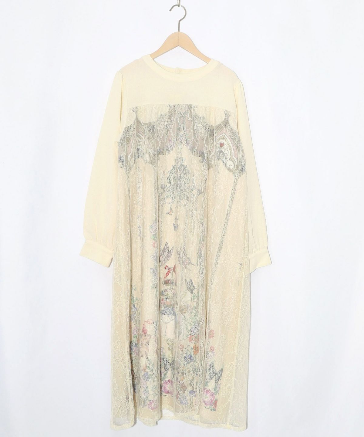 ガーデンティーパーティ柄 布帛×チュールレースワンピース-9