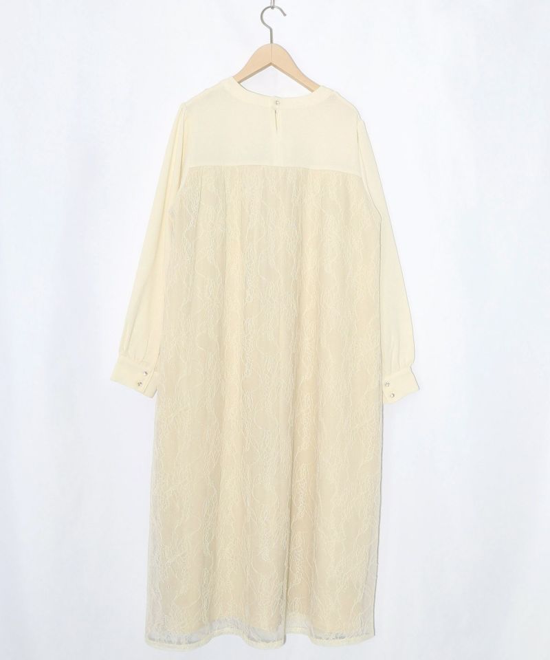 ガーデンティーパーティ柄 布帛×チュールレースワンピース-10