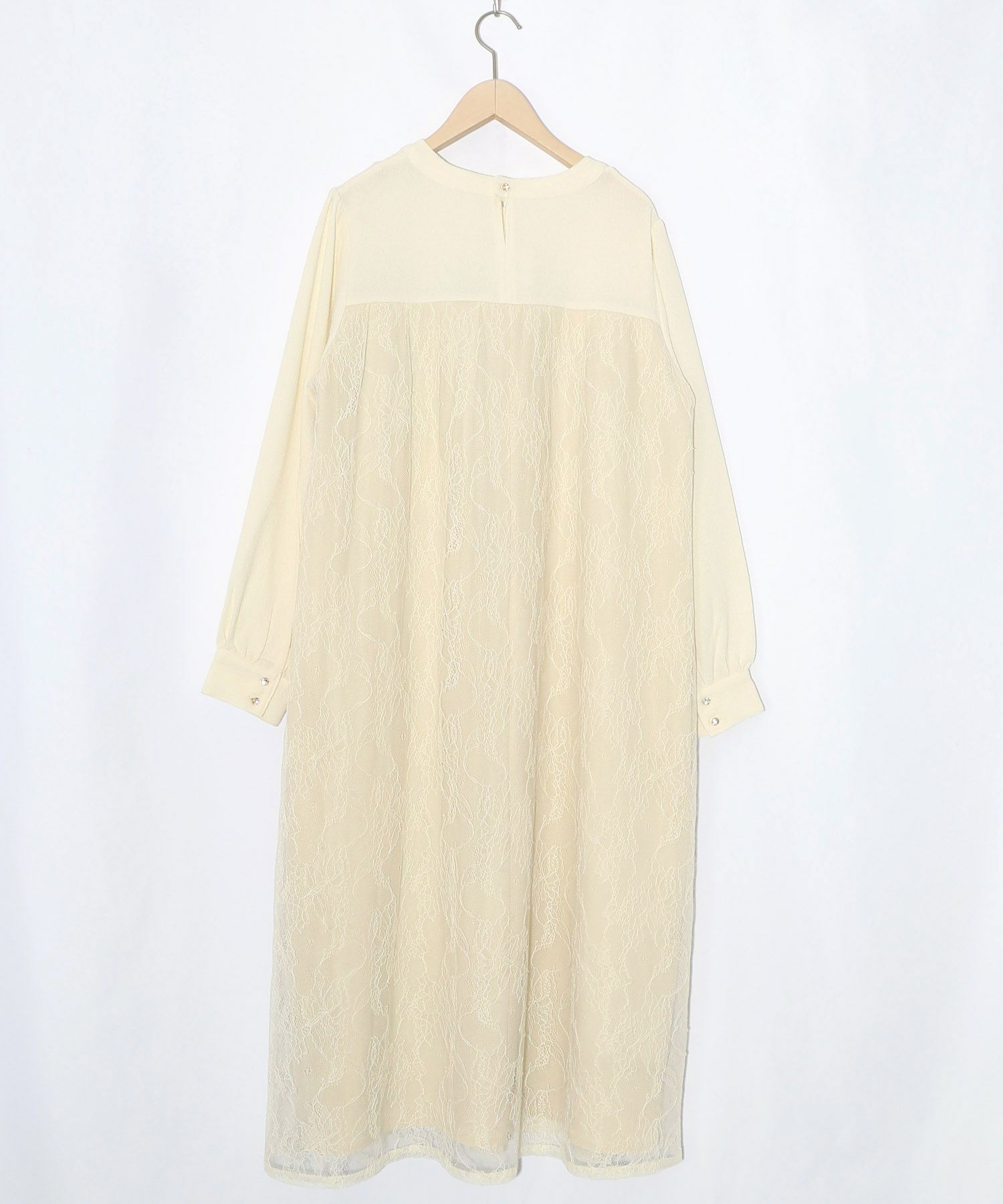 ガーデンティーパーティ柄 布帛×チュールレースワンピース-10