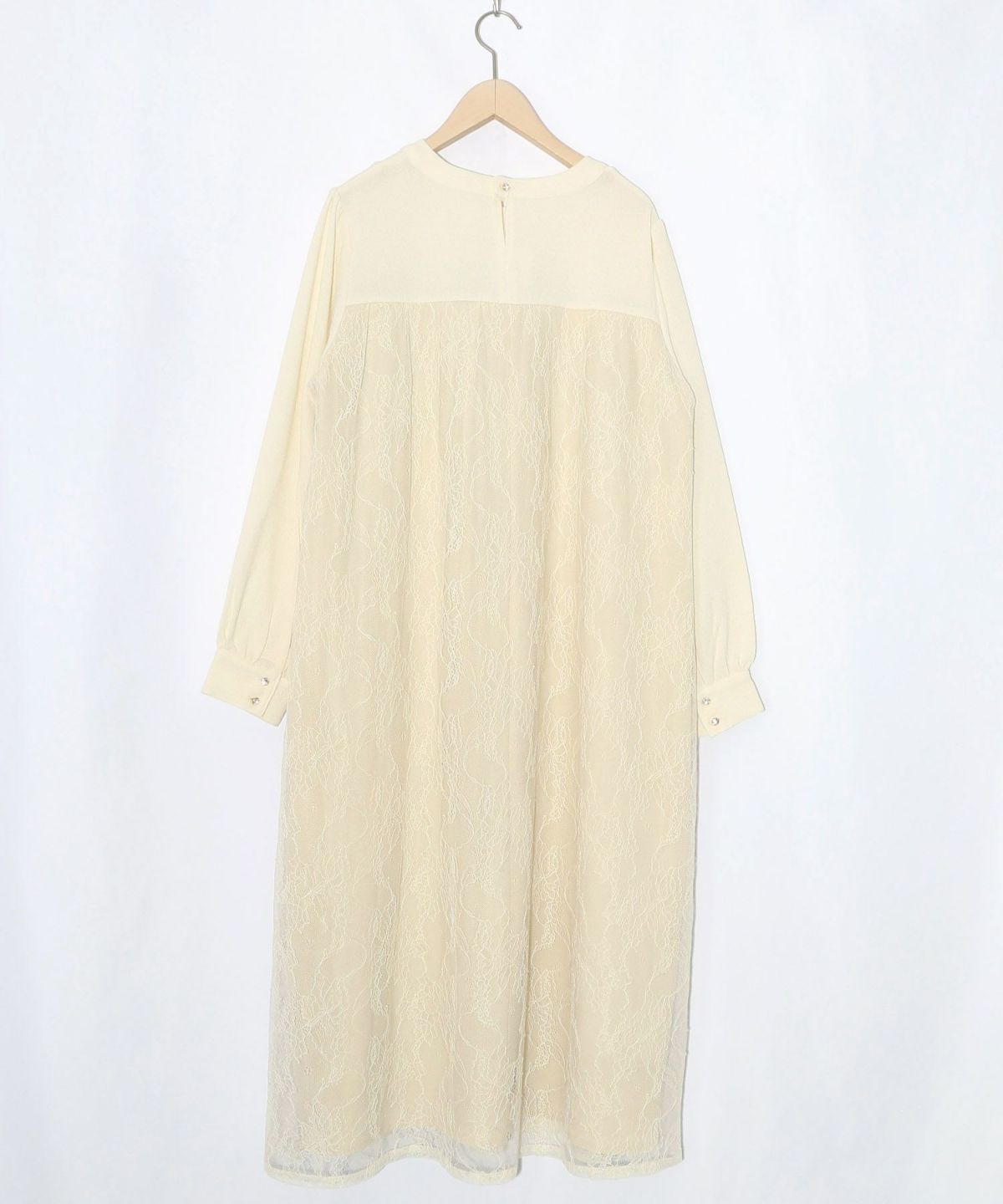 ガーデンティーパーティ柄 布帛×チュールレースワンピース-10