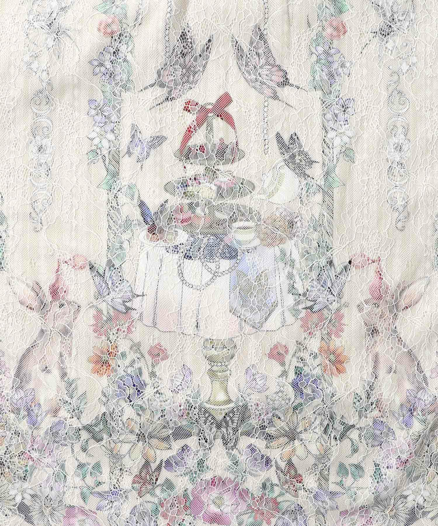 ガーデンティーパーティ柄 布帛×チュールレースワンピース-11