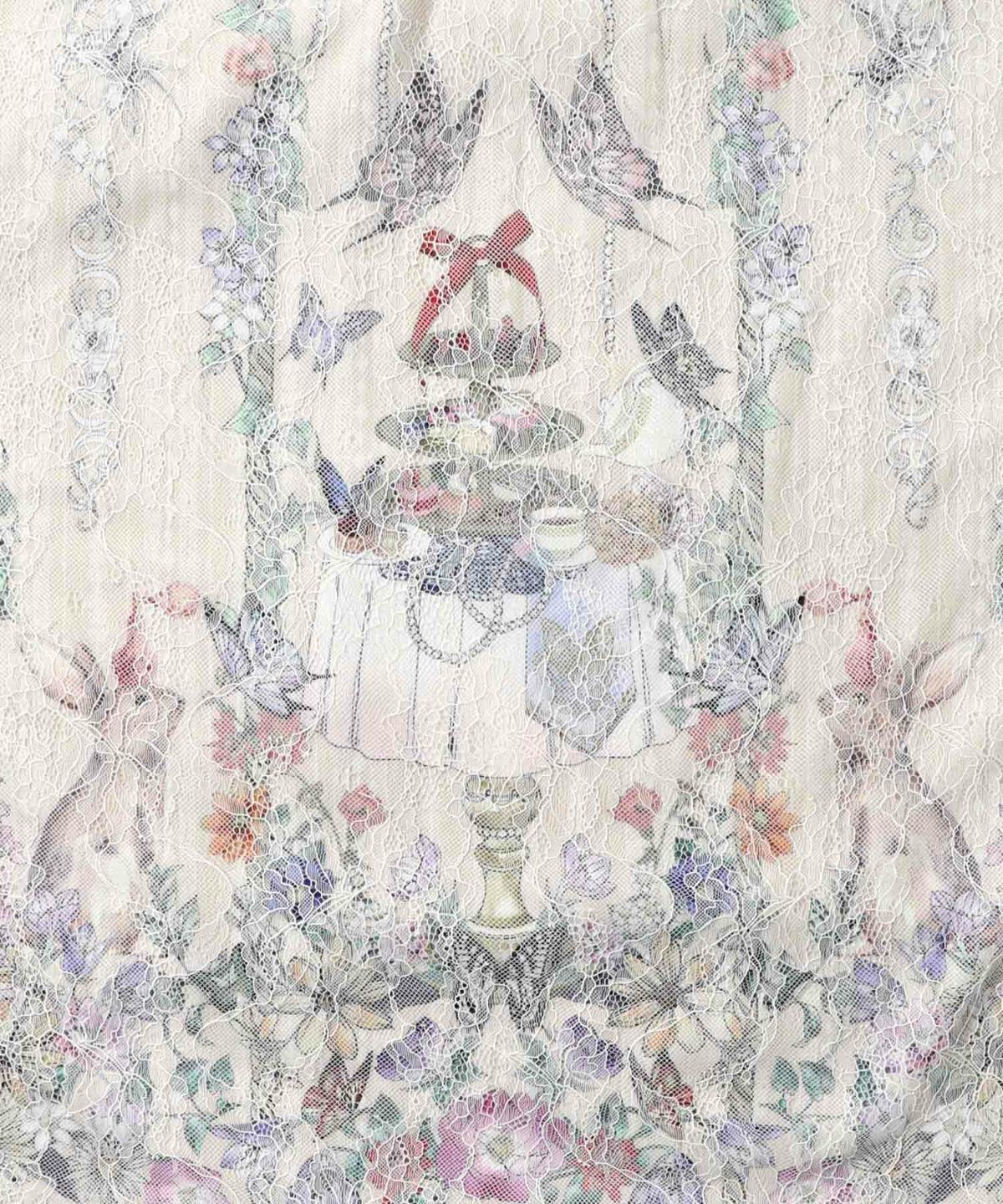 ガーデンティーパーティ柄 布帛×チュールレースワンピース-11