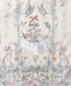 ガーデンティーパーティ柄 布帛×チュールレースワンピース-11